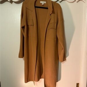 Tan Open Front Long Cardigan